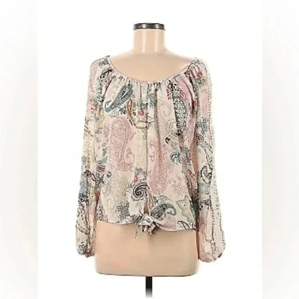 American Rag Paisley Print Peasant Blouse in Pink and Cream